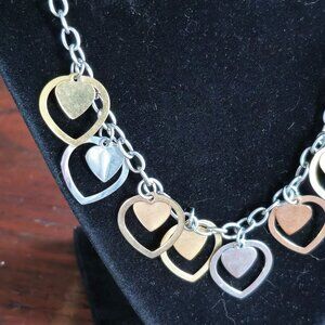 Milor Stainless Steel Multi-Tone Cutout Double Hearts Pendant 20" Necklace